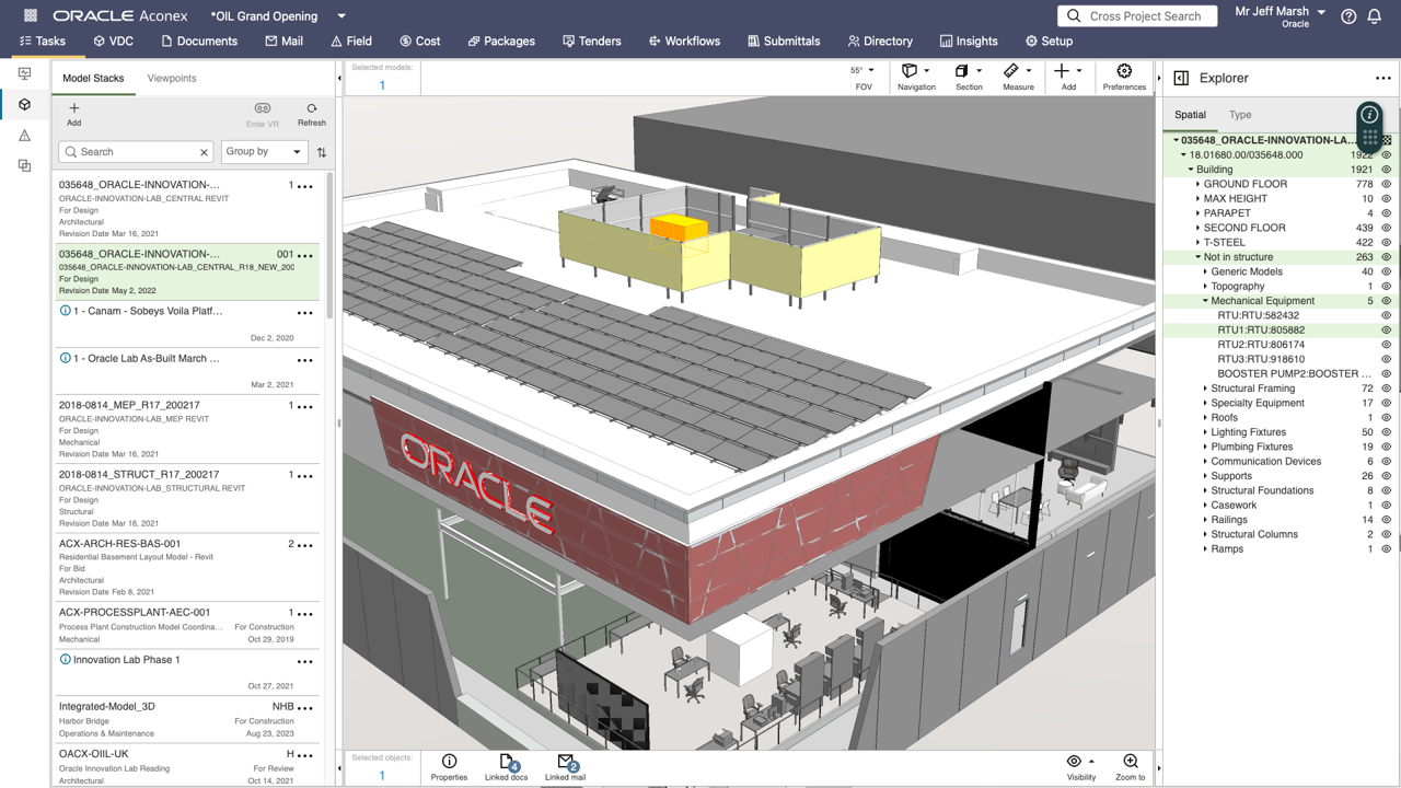 Screenshot Aconex: 3D-Modell eines Gebäudees